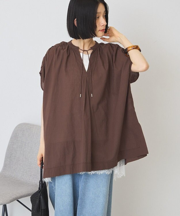 AMERICAN HOLIC フレンチスリーブスキッパーブラウス Brown