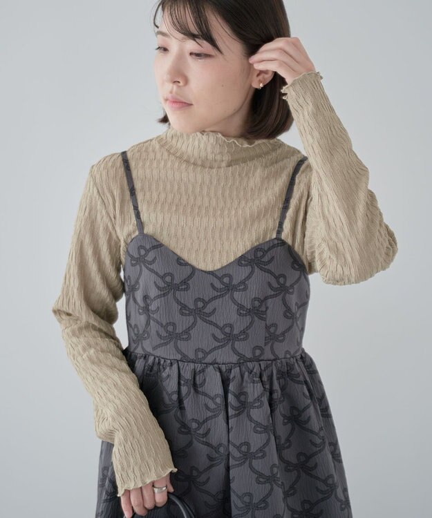 Green Parks ・Ｐｅｔｉｔ　Ｆｌｅｕｒ　ジャカードハイネックロンＴＥ Gray Beige