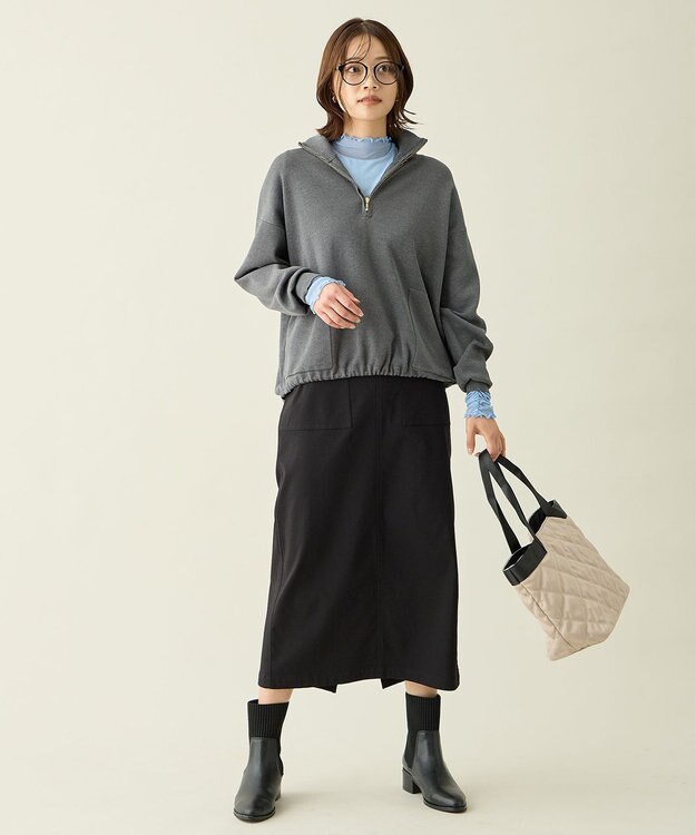 ANY L スウェットライクハーフジップニット グレー