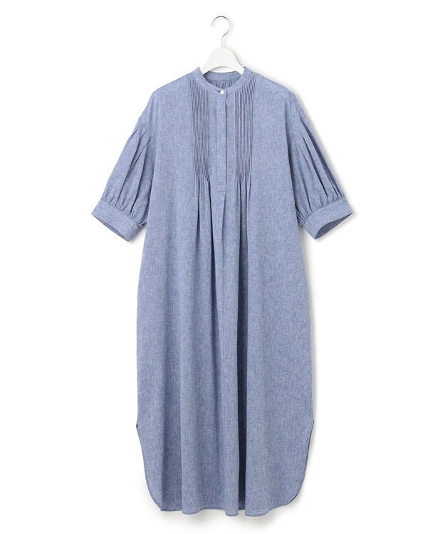 23区 S 【SLOW/洗える】リネンコットン シャツワンピース ブルー系