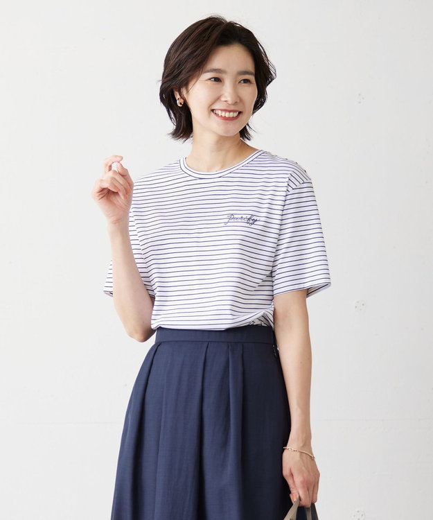 J.PRESS LADIES L エンブロイダリー ロゴ Tシャツ ブラック系1