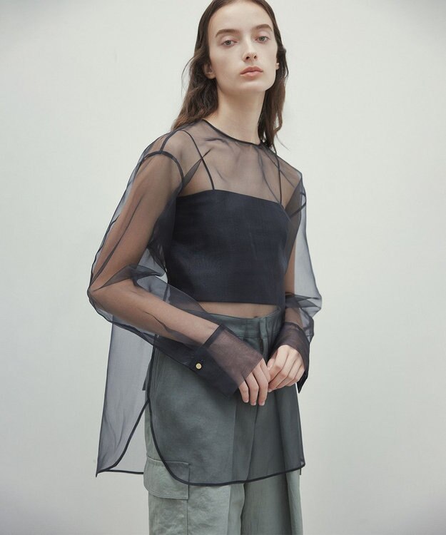 BEIGE， ERICA / シルクシースルークルーネックブラウス Black