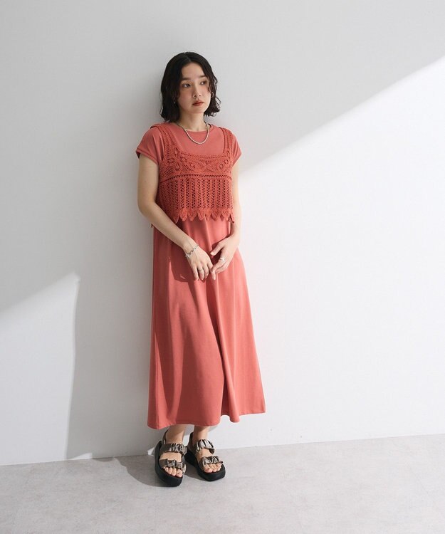Green Parks SET2点クロシェベスト＋ワンピース Orange