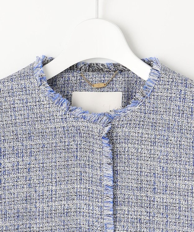 自由区 【セットアップ対応・洗える】ライトミックスツイード ジャケット ライトブルー