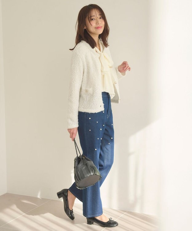 Feroux 【洗える】ミックスヤーンニット ジャケット アイボリー系