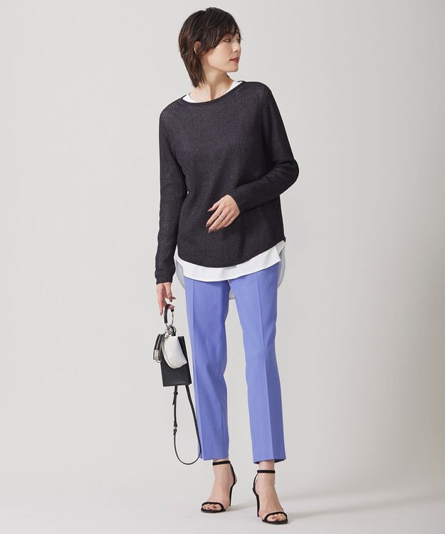 ICB 【洗える】 ペーパーブレンドシャインニット プルオーバー チャコール系