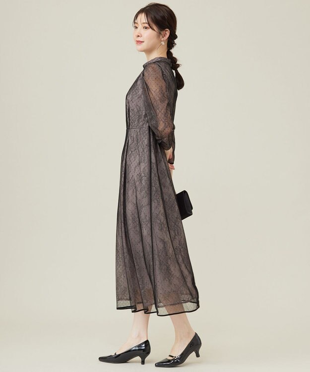 ANY SIS 【洗える】 ドットチュールレース ドレス ローズグレー×ブラックレース