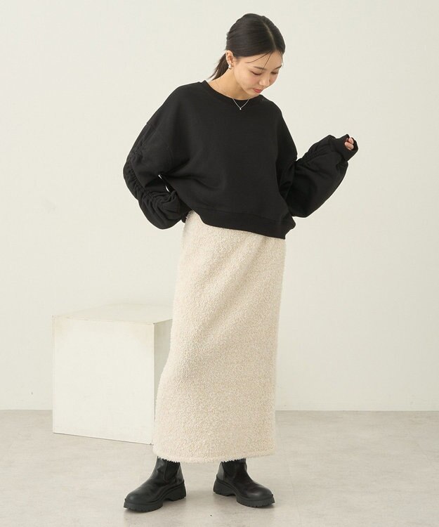 earth music&ecology ラメニットナロースカート Ivory