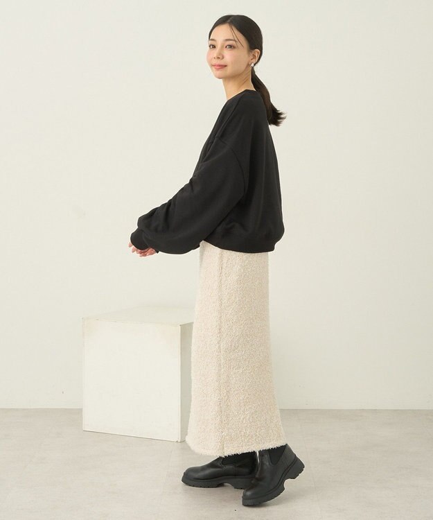 earth music&ecology ラメニットナロースカート Ivory