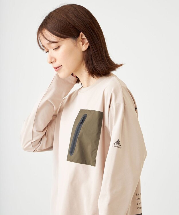 SHARE PARK LADIES 【UVカット・吸水速乾・ストレッチ・軽量 】ＺＩＰポケットＴシャツ（S・Mサイズ） ベージュ系