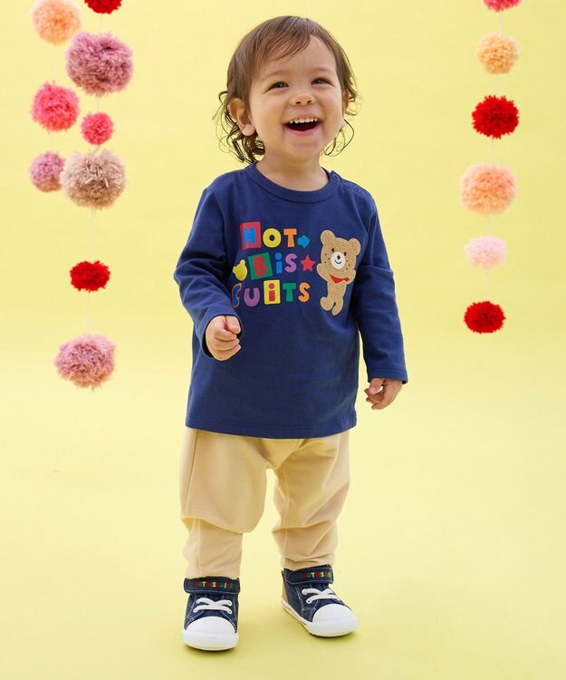MIKI HOUSE HOT BISCUITS 【80-120cm】パステルロゴ 長袖Tシャツ 紺