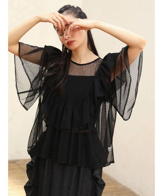 Green Parks ■ＥＳＣＡＲ　ドットチュールフレアヨークプルオーバー Black