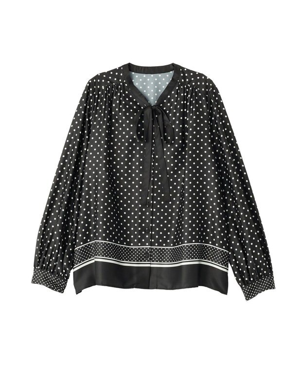 YECCA VECCA ドットパネル柄リボンブラウス Black