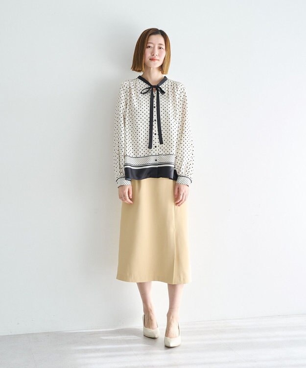 YECCA VECCA ドットパネル柄リボンブラウス Ivory