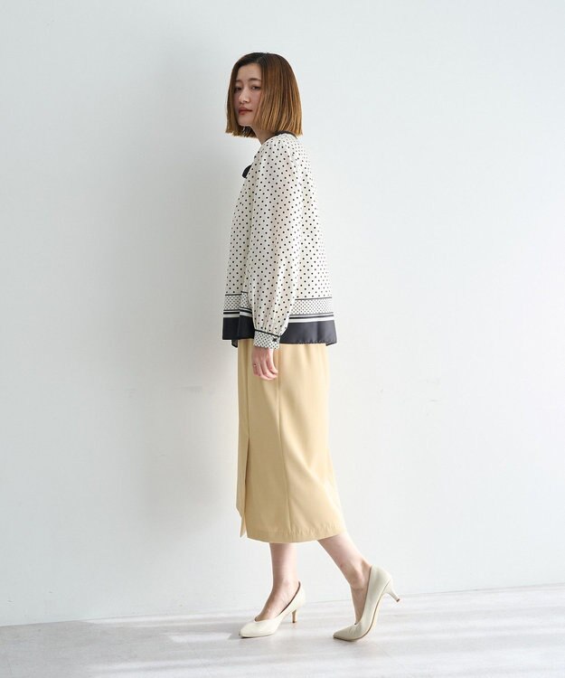 YECCA VECCA ドットパネル柄リボンブラウス Ivory