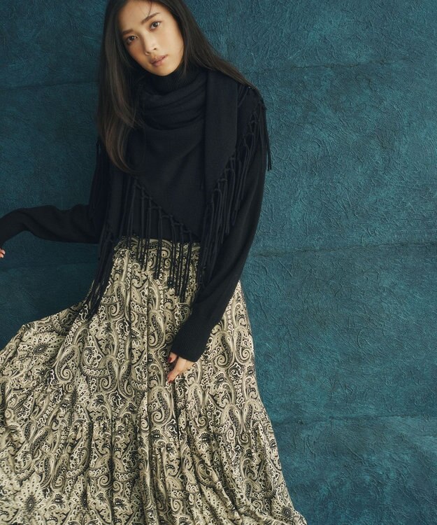 23区 ウールカシミヤ トライアングル ストール ブラック系