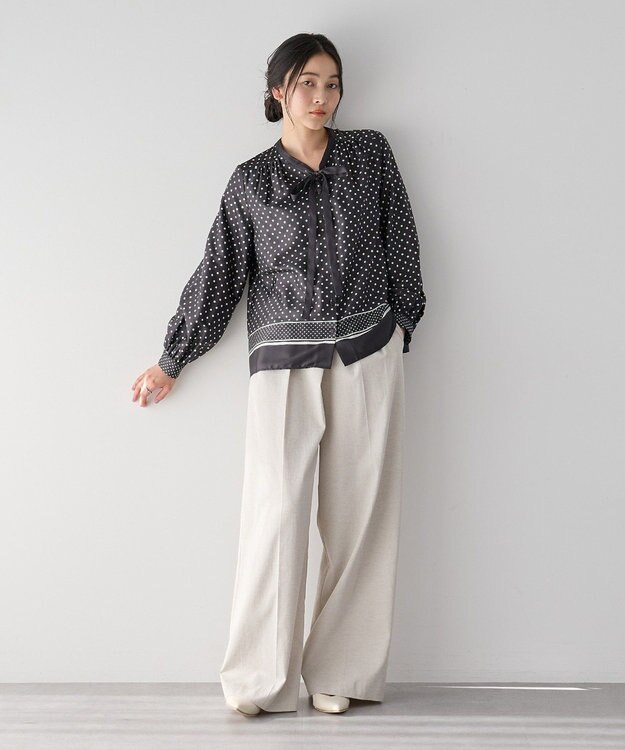 YECCA VECCA ドットパネル柄リボンブラウス Black