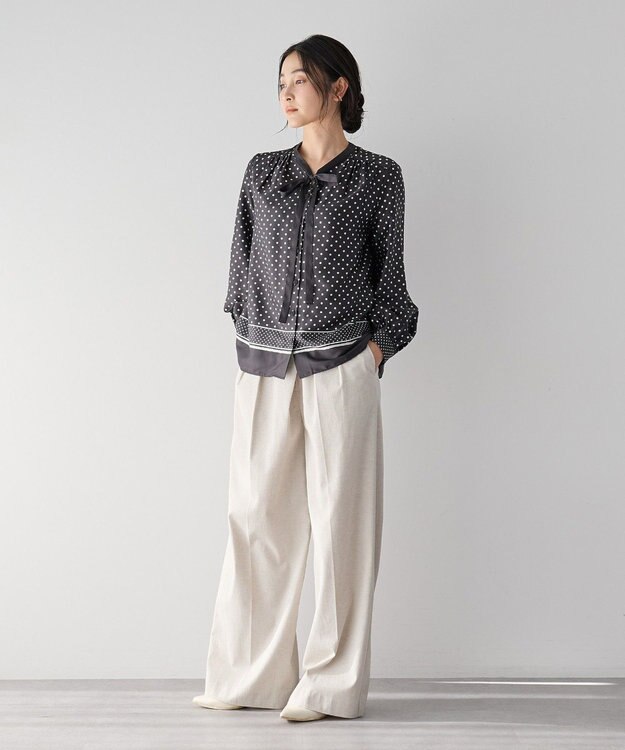 YECCA VECCA ドットパネル柄リボンブラウス Black