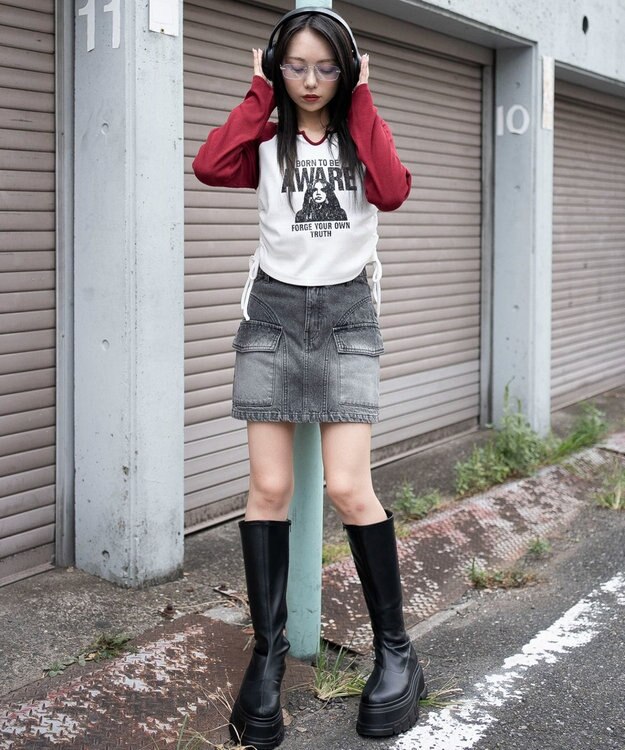 WEGO ヴィンテージウォッシュカーゴミニスカート デニムブラックソノタ