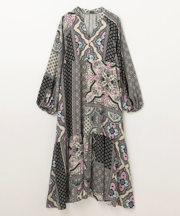 GRACE CONTINENTAL カフタンプリントロングワンピース ベージュ