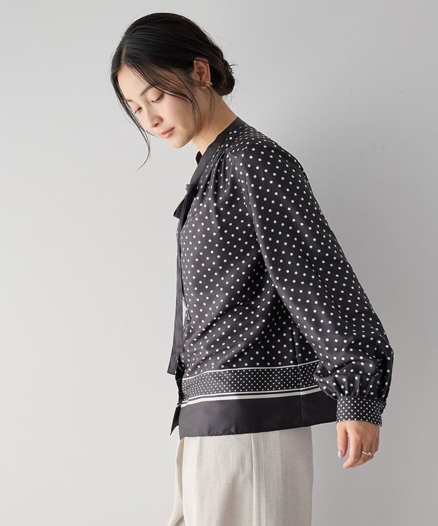 YECCA VECCA ドットパネル柄リボンブラウス Black