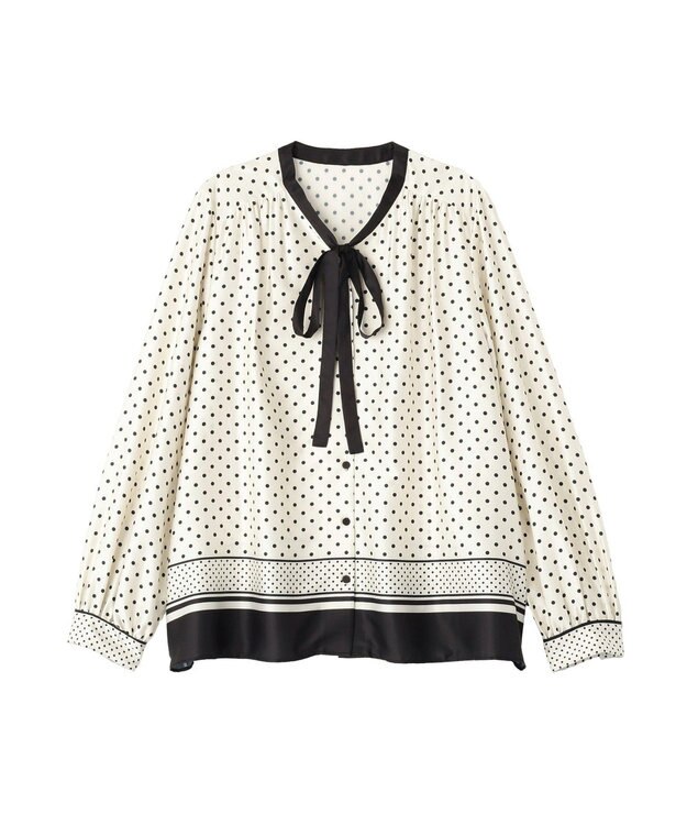 YECCA VECCA ドットパネル柄リボンブラウス Ivory