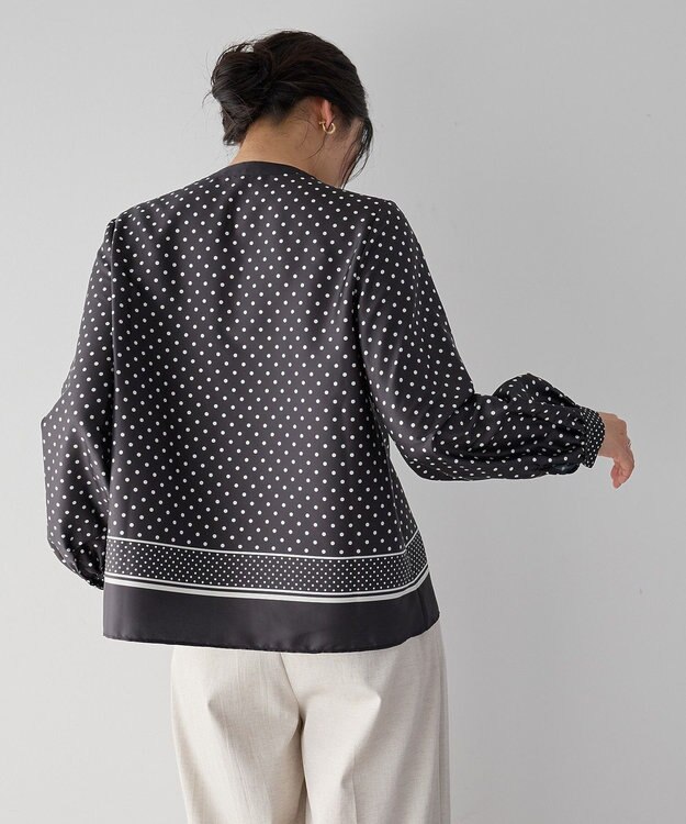 YECCA VECCA ドットパネル柄リボンブラウス Black