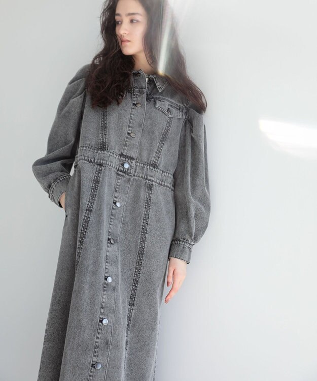 Green Parks ■ＥＳＣＡＲ　ボリュームスリーブデニムワンピース Gray