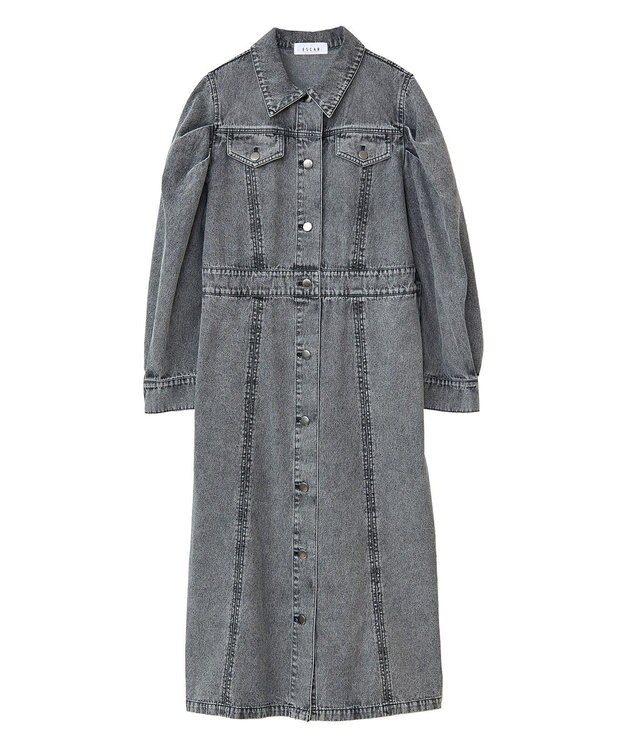Green Parks ■ＥＳＣＡＲ　ボリュームスリーブデニムワンピース Gray