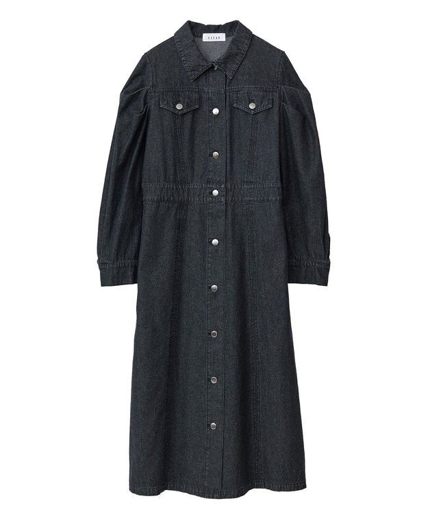 Green Parks ■ＥＳＣＡＲ　ボリュームスリーブデニムワンピース Black