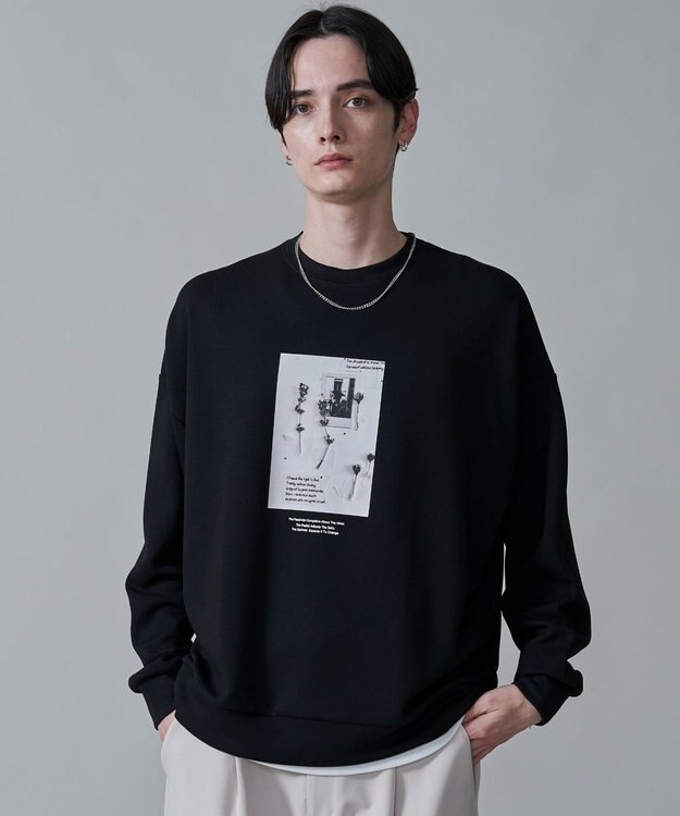 WEGO 【２点セット】アクセ付きフォトグラフィックプルオーバー ブラック