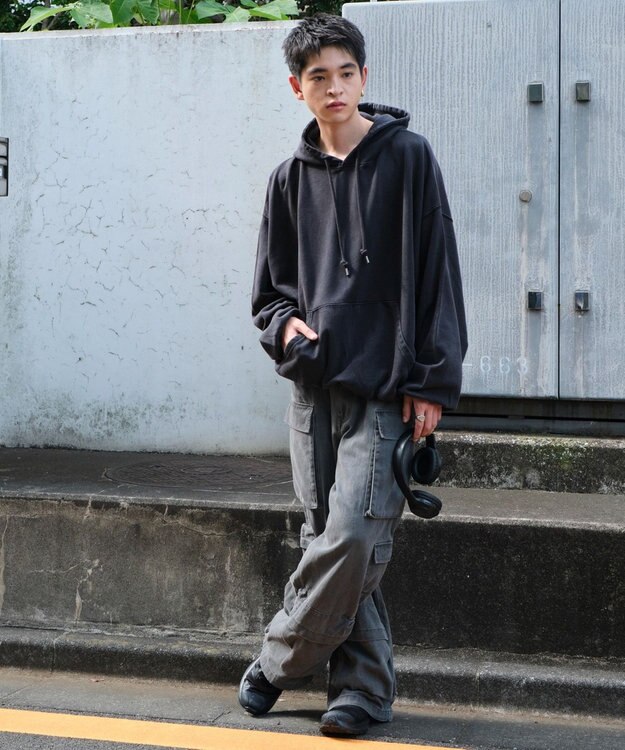 WEGO アシッドウォッシュバルーンパーカー ブラックその他