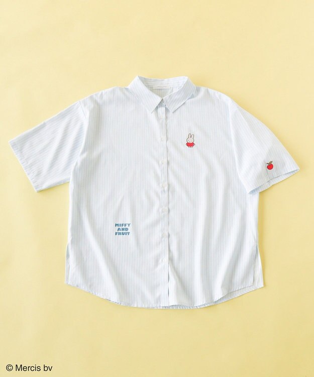 Green Parks ｍｉｆｆｙ／刺しゅうプリントストライプシャツ Sax