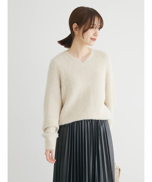 Green Parks フェザーＶネックニットプルオーバー Ecru
