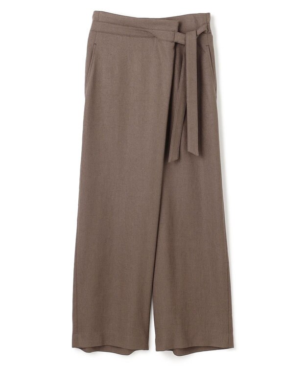 BEIGE， 【洗える】CAROLE / リネンライクラップワイドパンツ Mocha