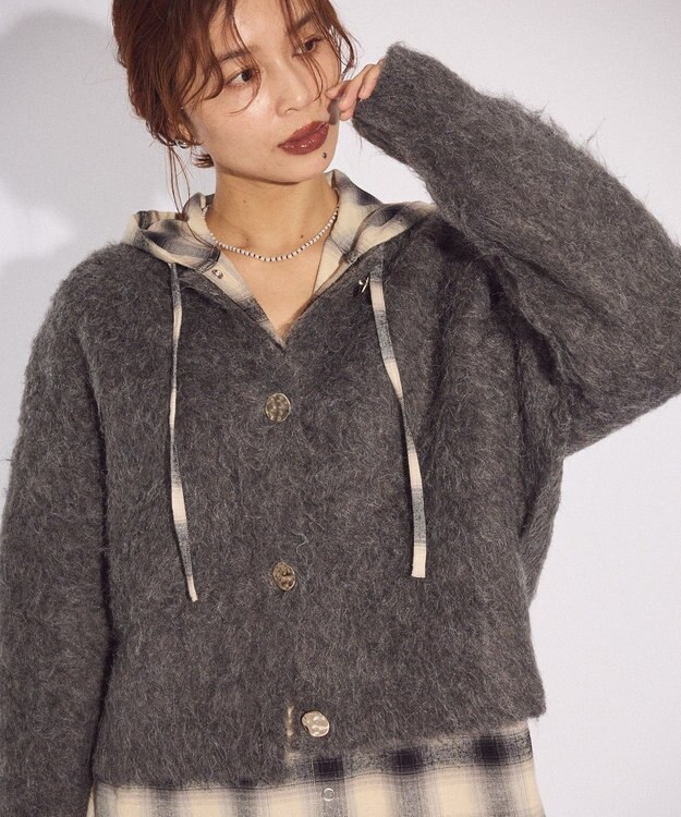 Green Parks 起毛シャギーカーディガン Charcoal Gray