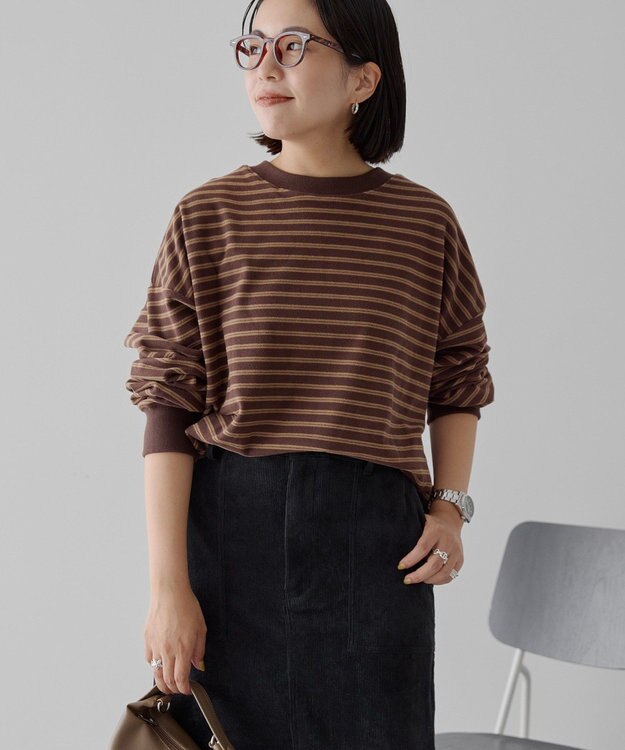 AMERICAN HOLIC ソフトタッチボーダープルオーバー Brown