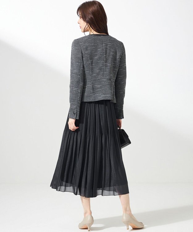 ANY SIS L リップルボーダーストレッチ ノーカラージャケット シャンブレーネイビー