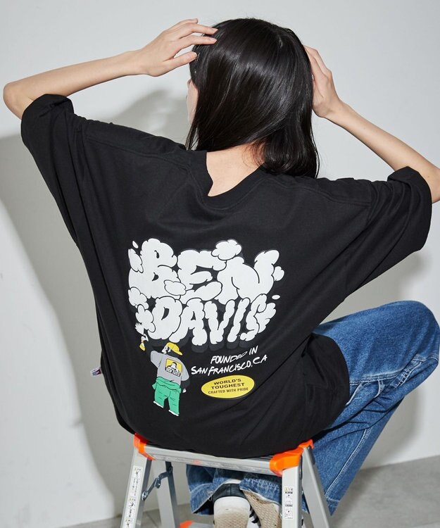 WEGO 【ユニセックス着用ITEM/綿100％/SMLサイズ】別注ベンデイビスプランプロゴT ブラック