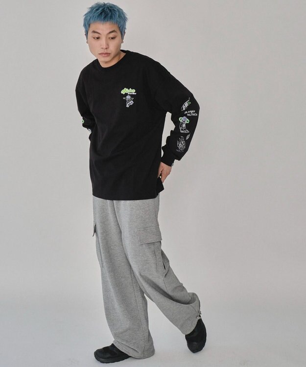 WEGO 【ユニセックス着用ITEM】別注VISIONグラフィックスリーブプリントT（LS） ブラック