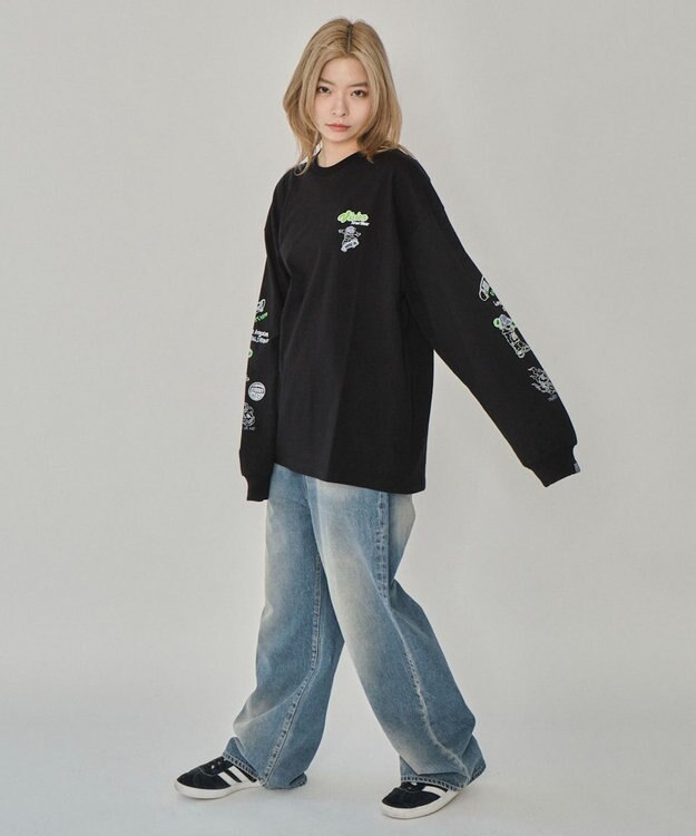 WEGO 【ユニセックス着用ITEM】別注VISIONグラフィックスリーブプリントT（LS） ブラック