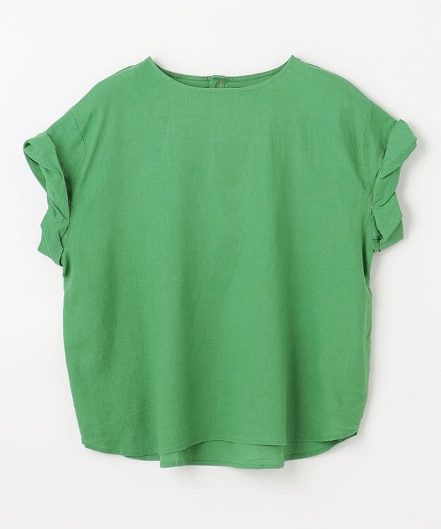 ANY 【手洗い可】ヨーロピアンリネンツイストスリーブブラウス グリーン