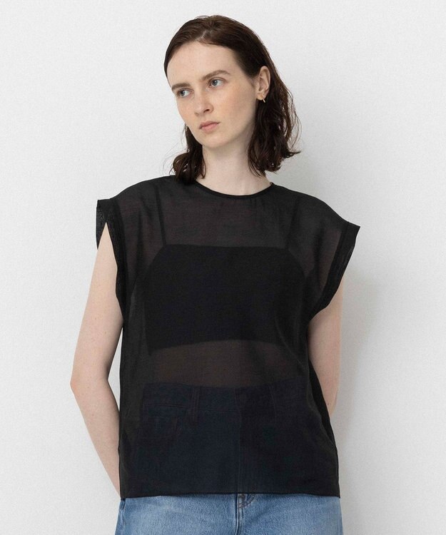 NAVE 【Nave・洗える/シアー素材】シアーリンクル ノースリーブブラウス ブラック系