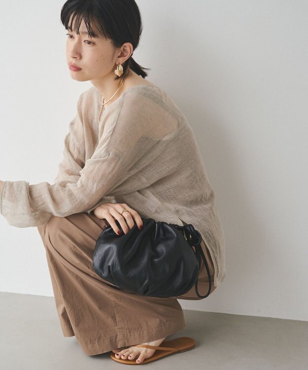 russet レザー巾着4WAYショルダーバッグ(CE-1454) Black