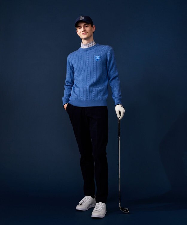 23区GOLF 【MEN】【ウォッシャブル】ストレッチ カラーニット サックスブルー系