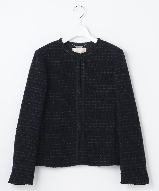 自由区 L 【セット可】カラミツイード ノーカラージャケット ネイビー系8