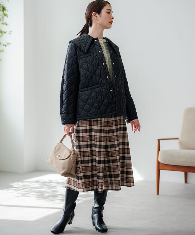 組曲 S 【洗える・中綿】2WAYキルト コート ブラック系