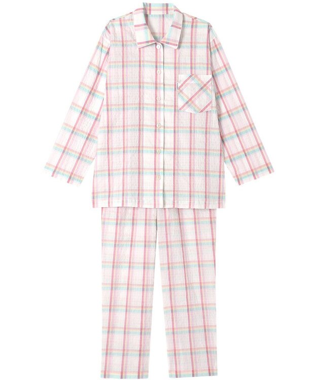 ワコール／睡眠科学 パジャマ 長袖 長ズボン 綿混(本体) 上下セット 前開き レディース YDX342 睡眠科学／ワコール ピンク