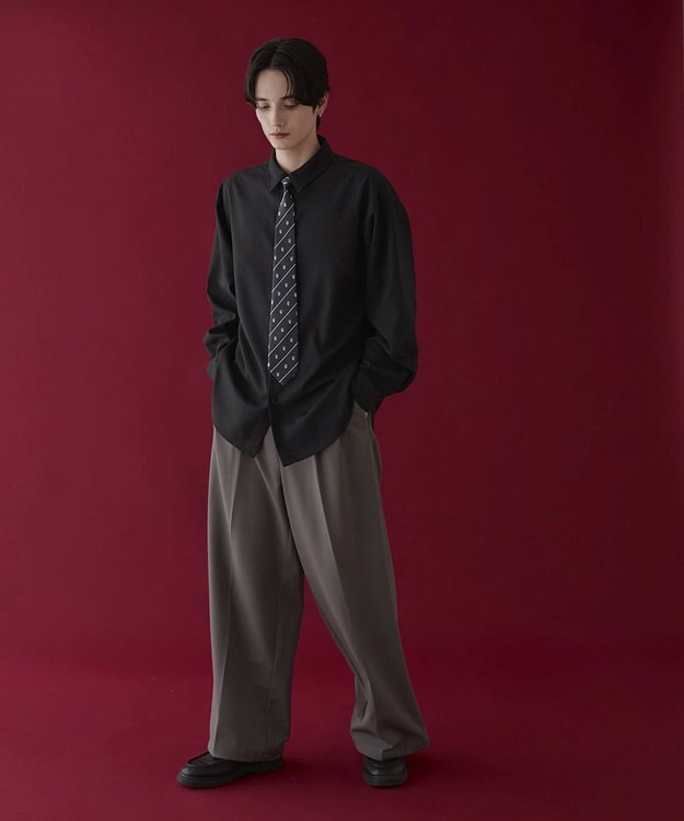 WEGO タイ付きシャツ(LS) ブラック