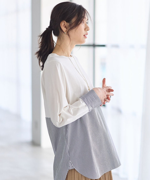 ANY シャツコンビレイヤードインナー ネイビーストライプ